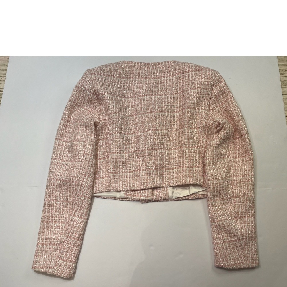 Joie Tweed Cropped Jacket Womens Small Pink New With Tags Gold Button Lady Coat - Picture 4 of 9
